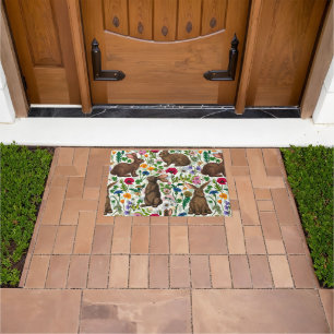 Rabbits and wildflowers doormat
