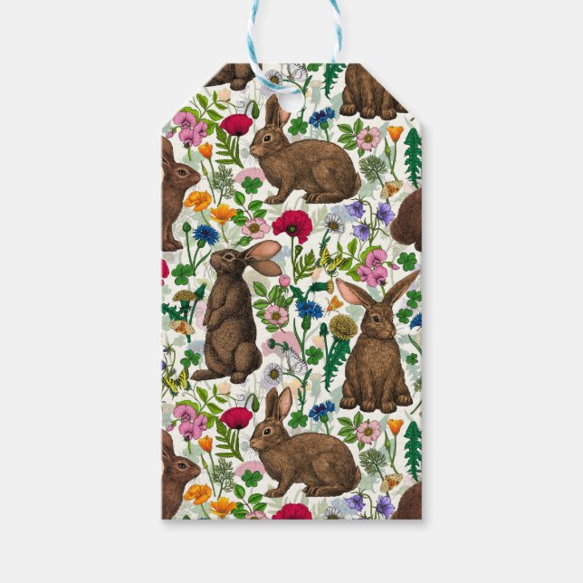 Rabbits and wildflowers gift tags (Front)