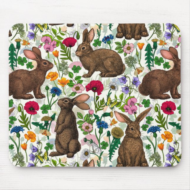 Rabbits and wildflowers mouse pad (Front)