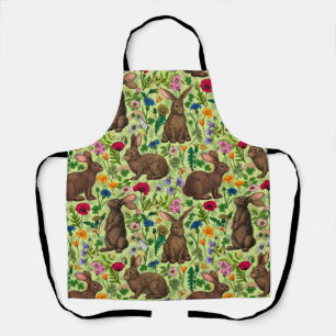 Rabbits and wildflowers on honeydew green apron