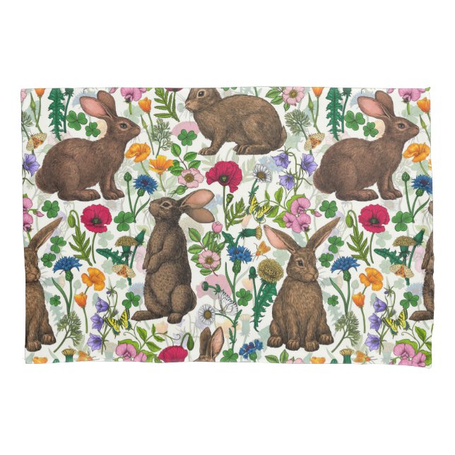 Rabbits and wildflowers pillowcase (Front-Left)