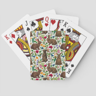 Rabbits and wildflowers playing cards
