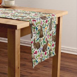 Rabbits and wildflowers short table runner