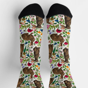 Rabbits and wildflowers socks