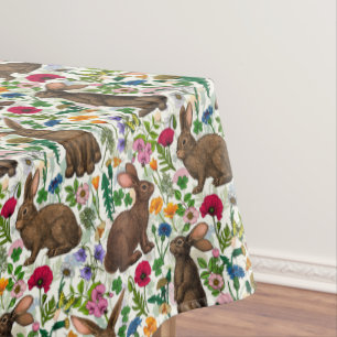 Rabbits and wildflowers tablecloth