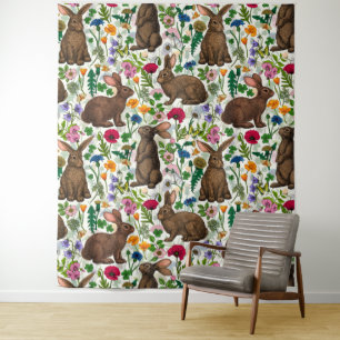 Rabbits and wildflowers tapestry