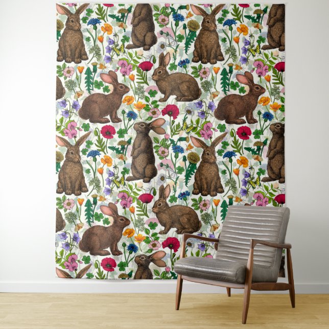Rabbits and wildflowers tapestry (In Situ)