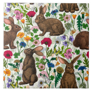 Rabbits and wildflowers tile
