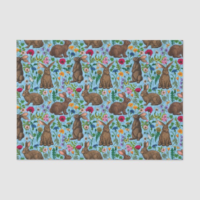 Rabbits and wildflowers tissue paper (Front)