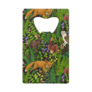Rabbits and woodland flo Credit Card Bottle Opener