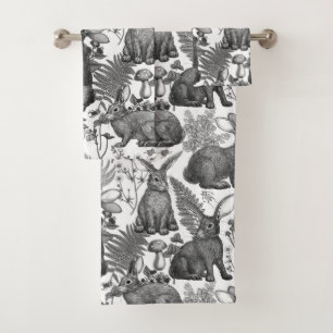 Rabbits and woodland flora2 Bath Towel Set