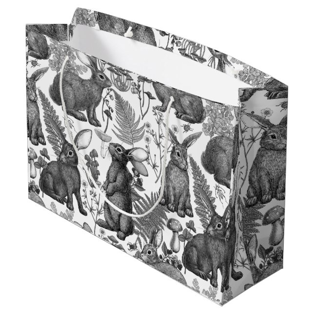 Rabbits and woodland flora2 Large Gift Bag (Back Angled)