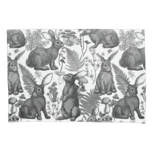 Rabbits and woodland flora2 Pillow Case