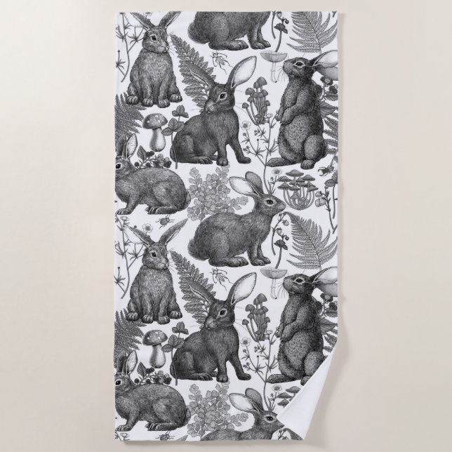 Rabbits and woodland flora 2 Beach Towel (Front)