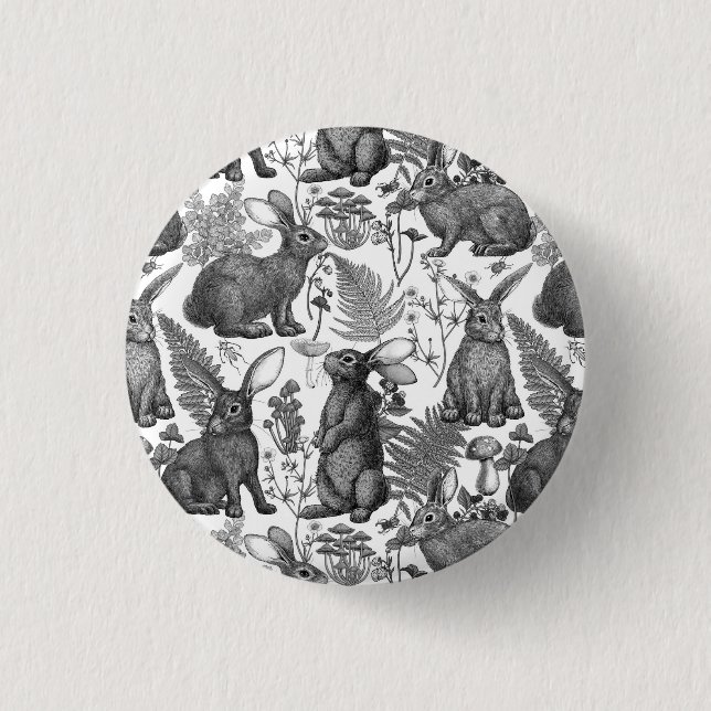 Rabbits and woodland flora 2 Button (Front)