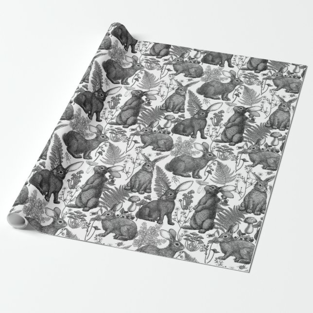 Rabbits and woodland flora 2Wrapping Paper (Unrolled)