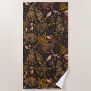 Rabbits and woodland flora 3 Beach Towel