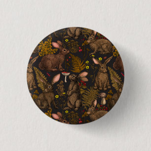 Rabbits and woodland flora 3 Button