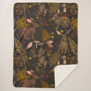 Rabbits and woodland flora 3 Sherpa Blanket