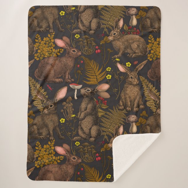 Rabbits and woodland flora 3 Sherpa Blanket (Front)