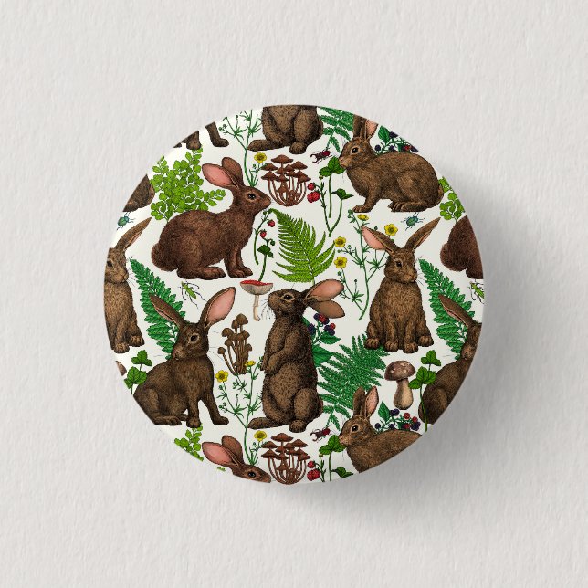 Rabbits and woodland flora 4 1 inch round button (Front)