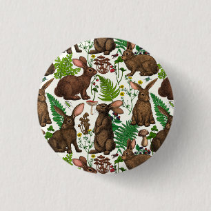 Rabbits and woodland flora 4 1 inch round button
