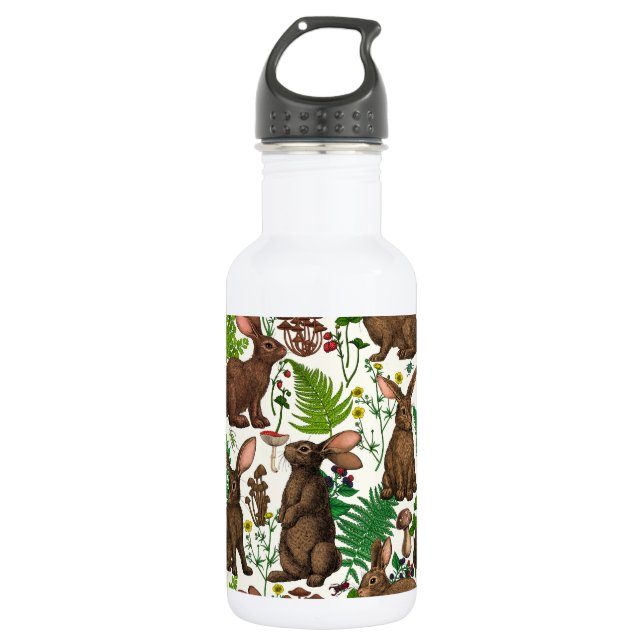 Rabbits and woodland flora 4 532 ml water bottle (Front)