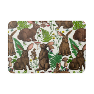 Rabbits and woodland flora 4 bath mat