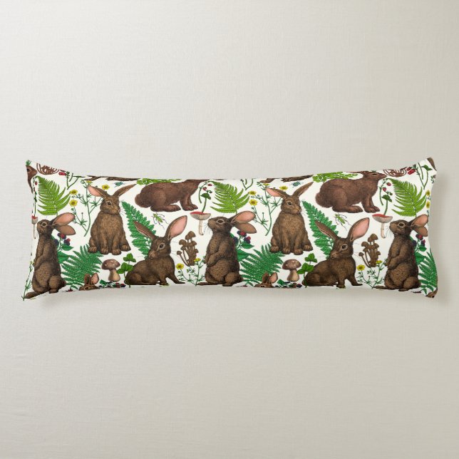 Rabbits and woodland flora 4 body pillow (Front)
