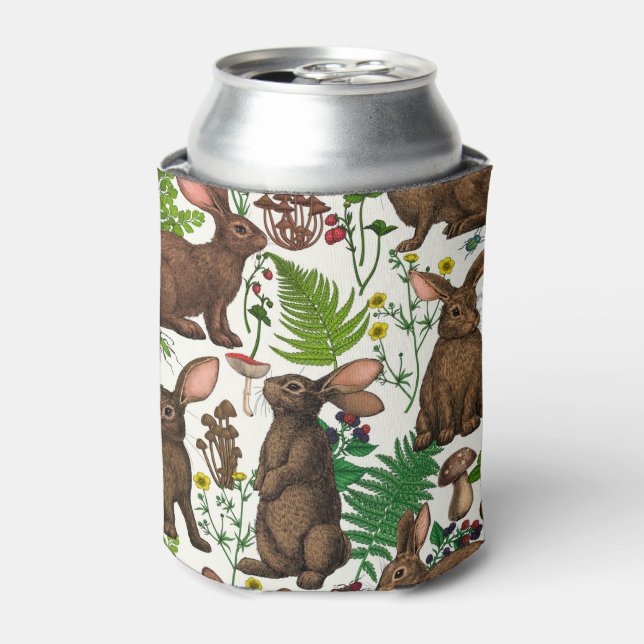 Rabbits and woodland flora 4 can cooler (Can Front)