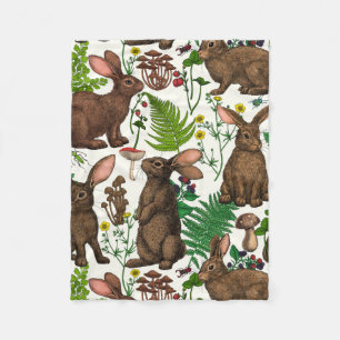 Rabbits and woodland flora 4 fleece blanket