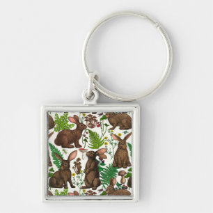 Rabbits and woodland flora 4 keychain