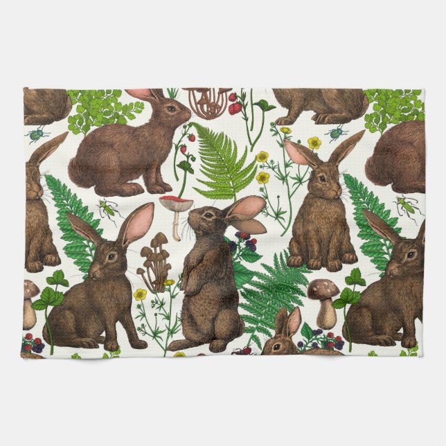 Rabbits and woodland flora 4 kitchen towel (Horizontal)