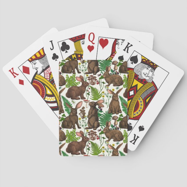 Rabbits and woodland flora 4 playing cards (Back)