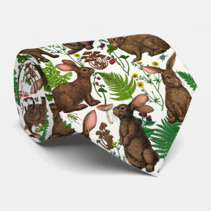 Rabbits and woodland flora 4 tie