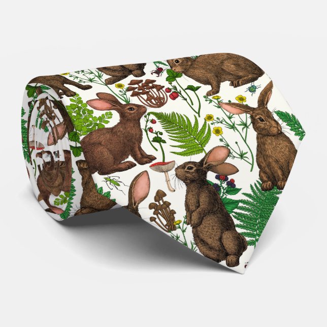 Rabbits and woodland flora 4 tie (Rolled)