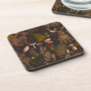 Rabbits and woodland flora Beverage Coaster