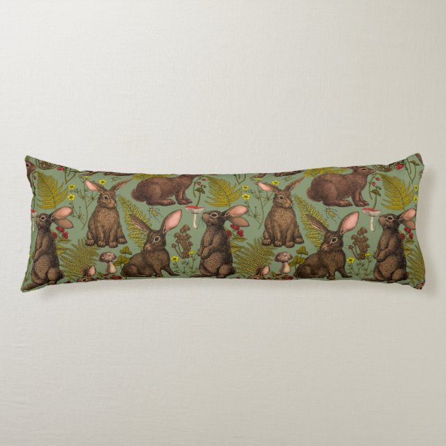 Rabbits and woodland flora Body Pillow (Front)