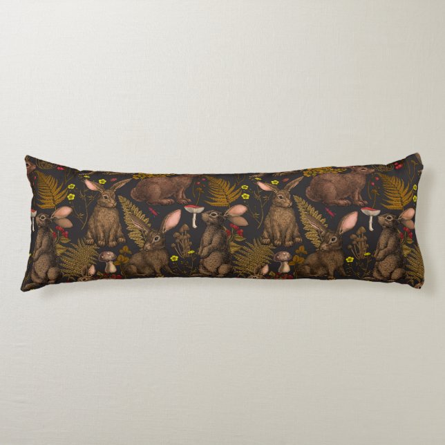 Rabbits and woodland flora Body Pillow (Front)