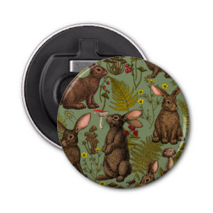 Rabbits and woodland flora Bottle Opener