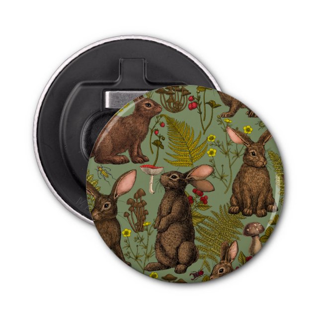 Rabbits and woodland flora Bottle Opener (Front)