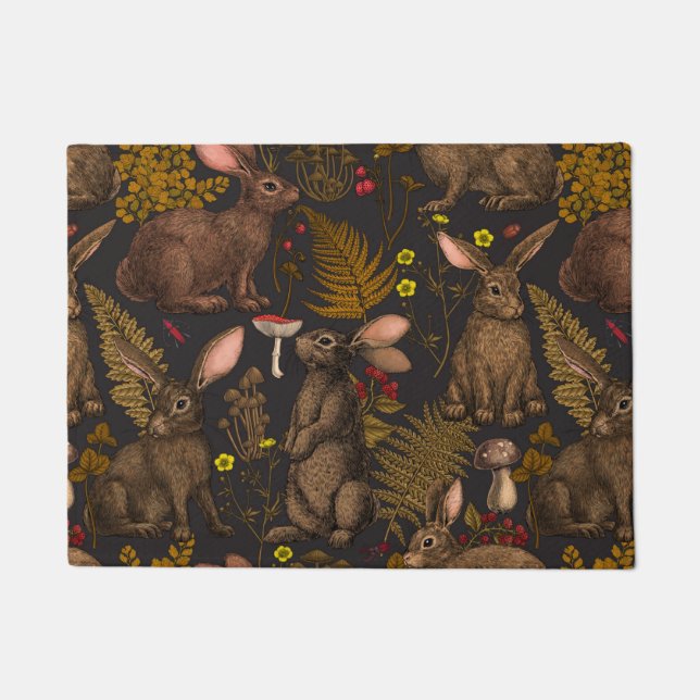 Rabbits and woodland flora Doormat (Front)