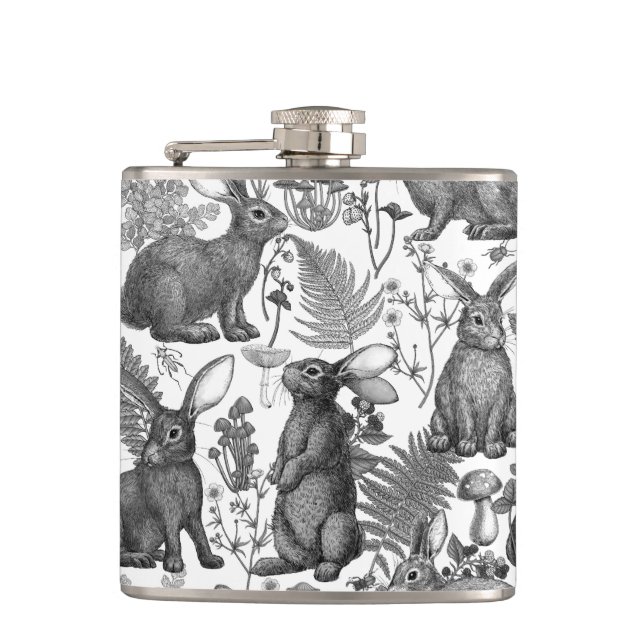 Rabbits and woodland flora Flask (Front)