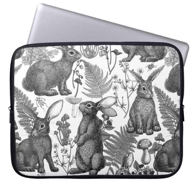 Rabbits and woodland flora Laptop Sleeve (Front)