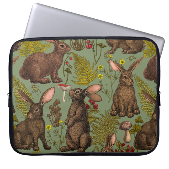 Rabbits and woodland flora Laptop Sleeve (Front)