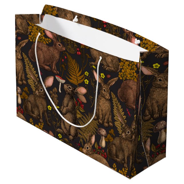 Rabbits and woodland flora Large Gift Bag (Back Angled)