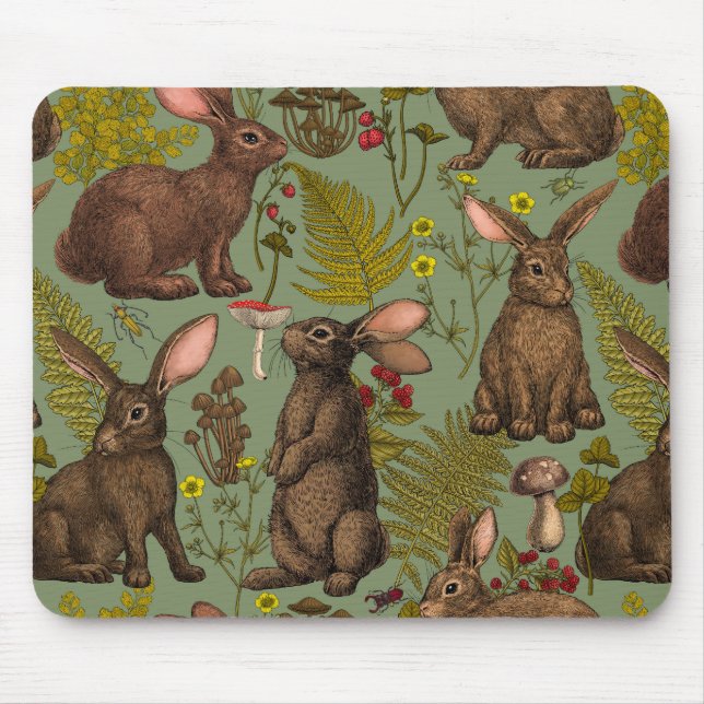 Rabbits and woodland flora Mouse Pad (Front)