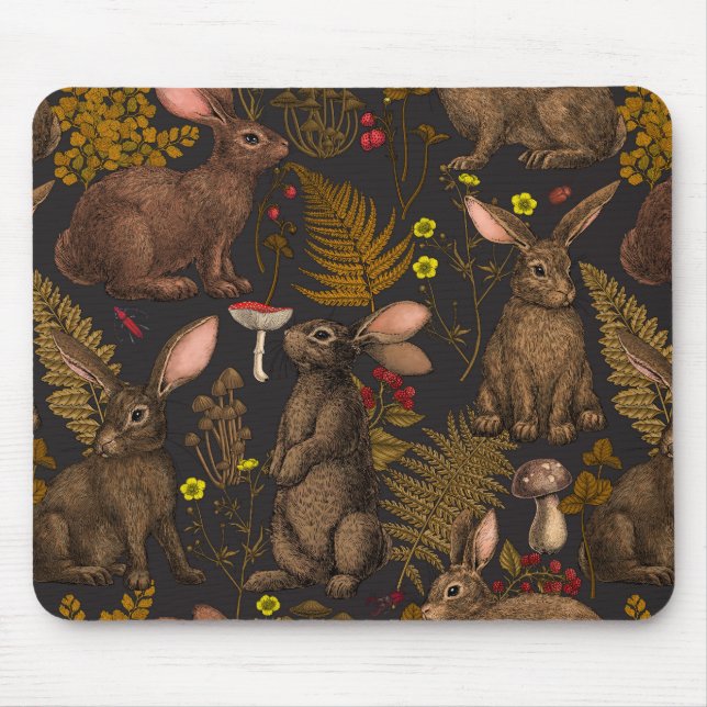 Rabbits and woodland flora Mouse Pad (Front)