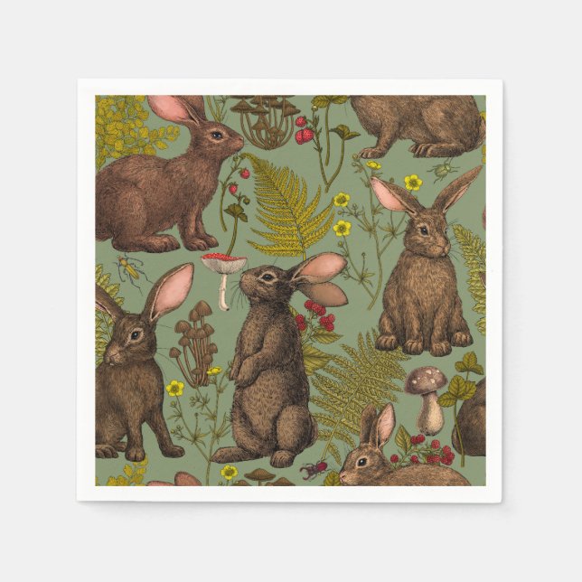 Rabbits and woodland flora Napkins (Front)