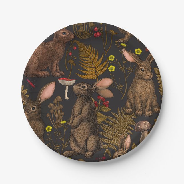 Rabbits and woodland flora Paper Plates (Front)
